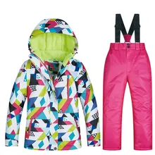 Детский лыжный костюм, зимние детские ветрозащитные водонепроницаемые супер теплые цветные лыжные куртки и штаны, зимняя куртка для девочек