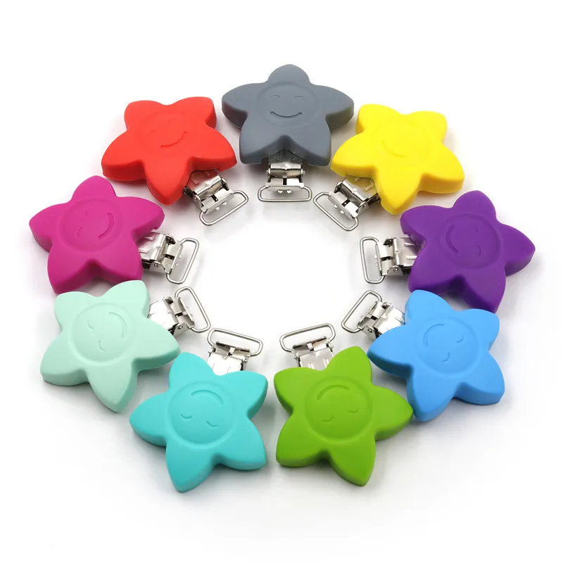 5pcs Star Silicone pacifier clips Food Grade Silicone Clip Charms For