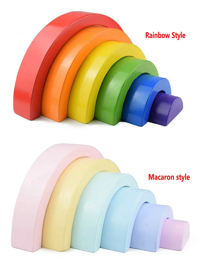 

over rainbow wooden stacking blocks, 2 Styles Rainbow and Macaron colour Blocks, Semi-circular building blocks wood arch bridges