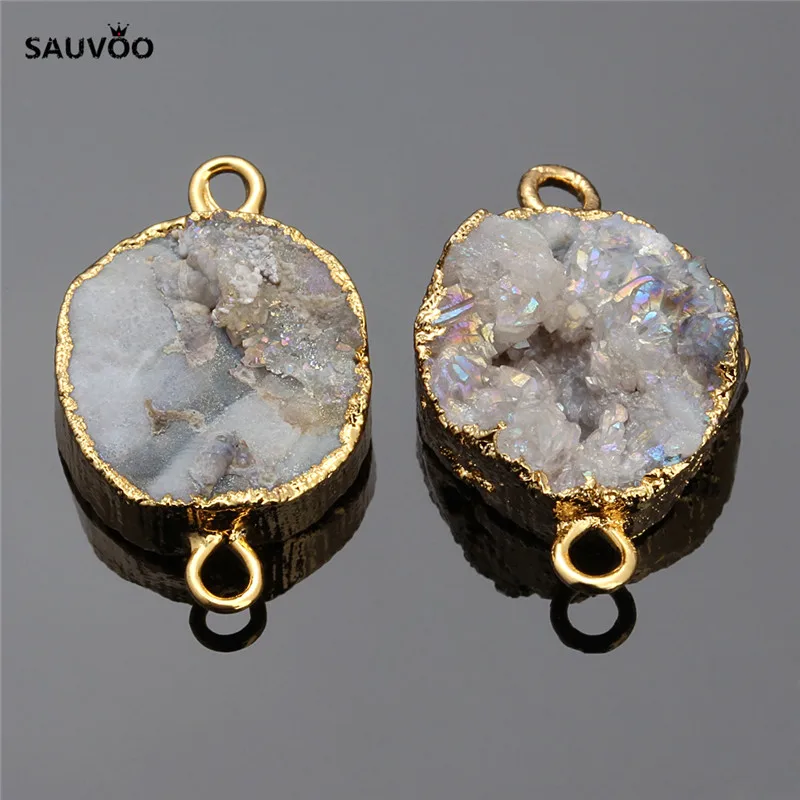 Оптовая продажа подвеска с двойным отверстием для ожерелья 12 15 мм|druzy charms|natural stone