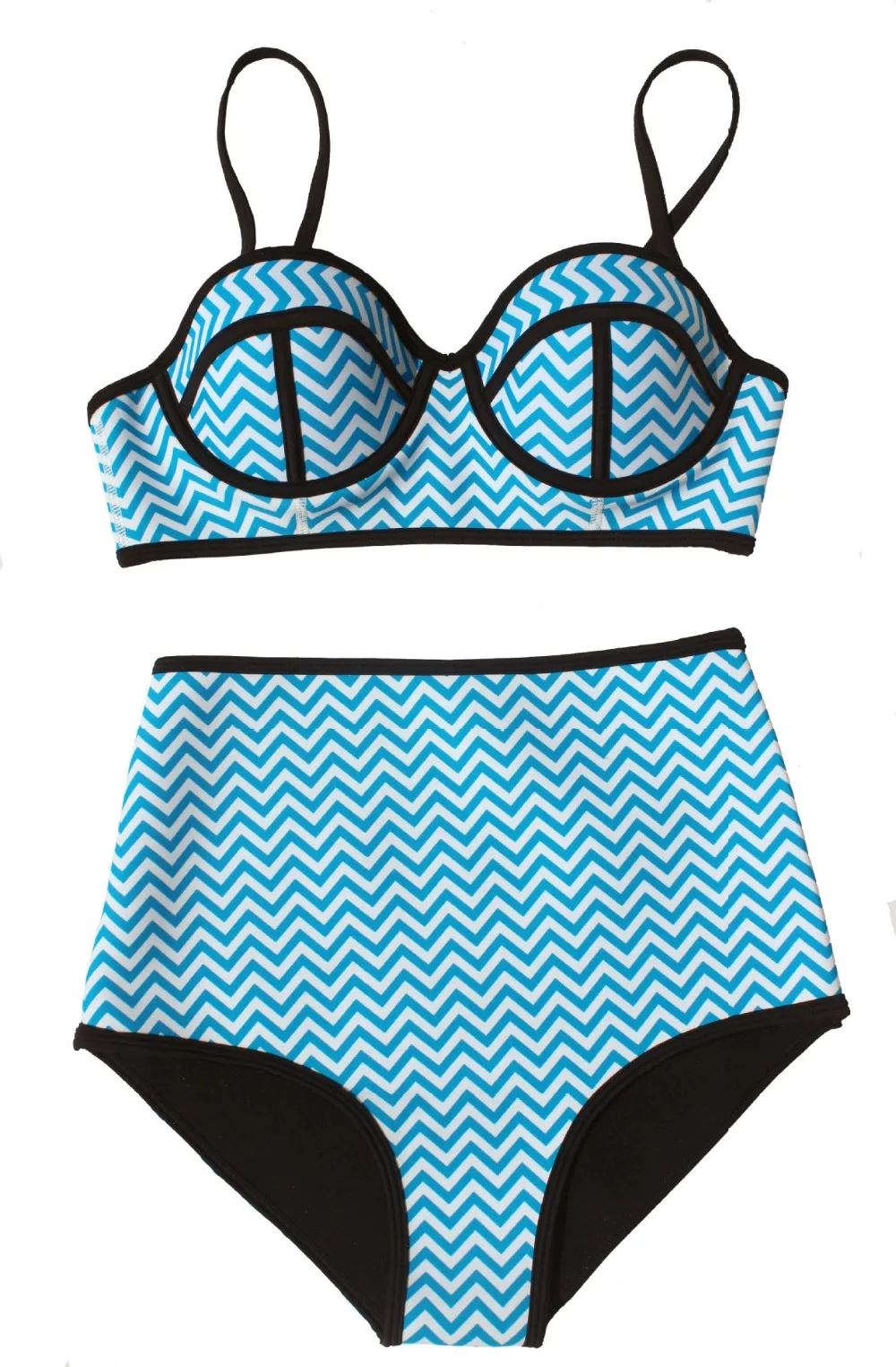 neoprene skyblue solid color two pieces bikini sets women's swimsuits swimwear bathing beach wear high waisted panties bottom (6)