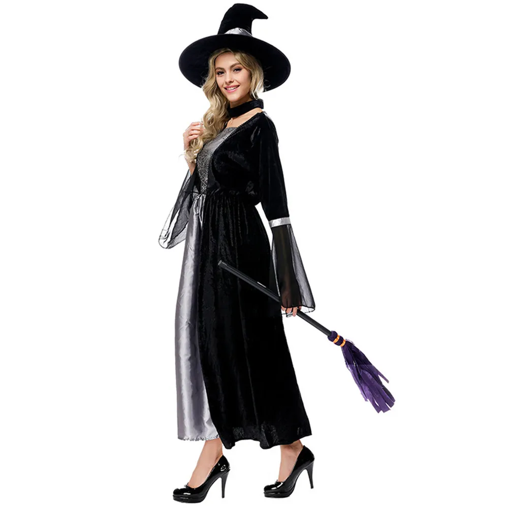 Косплей Хэллоуин Карнавал Пурим костюм черный серый паутина принт ведьма дьявол волшебный волшебник платье нарядное вечерние для женщин