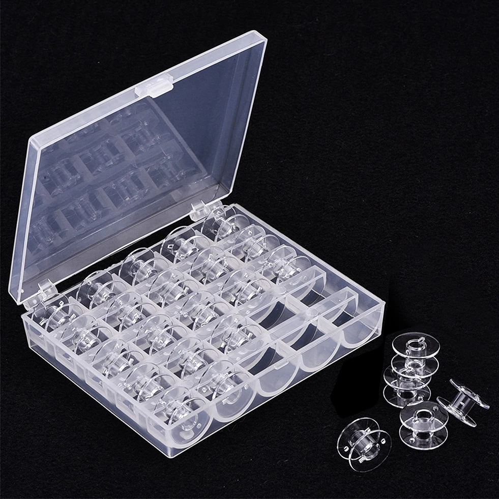 

25pcs Bobbins Sewing Machine Plastic Spools with Empty Case for Home Needlework Accessories Sewing Tools