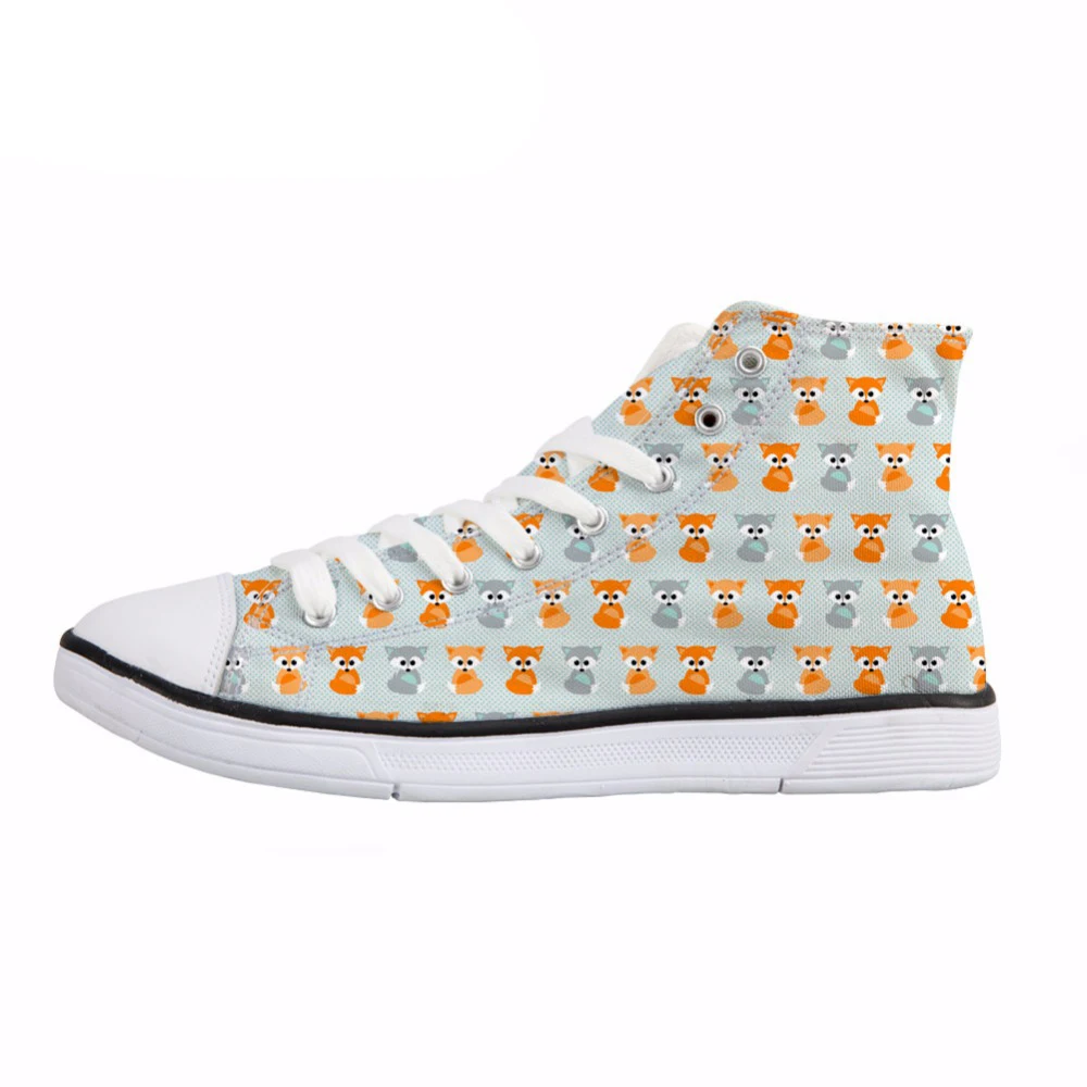 

NOISYDESIGNS Casual Women High Top Vulcanize Shoes Cartoon Fox Print Lacing Canvas Shoes Summer Breathable Sneakers for Girls