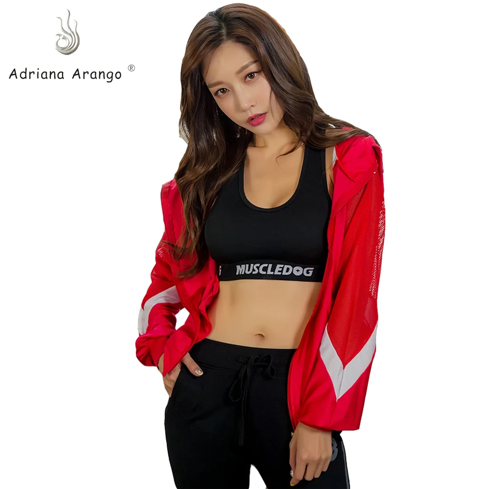 

Adriana Arango 2019 Spring and summer sports yoga clothes three-piece suit mesh breathable and quick-drying hooded jacket women