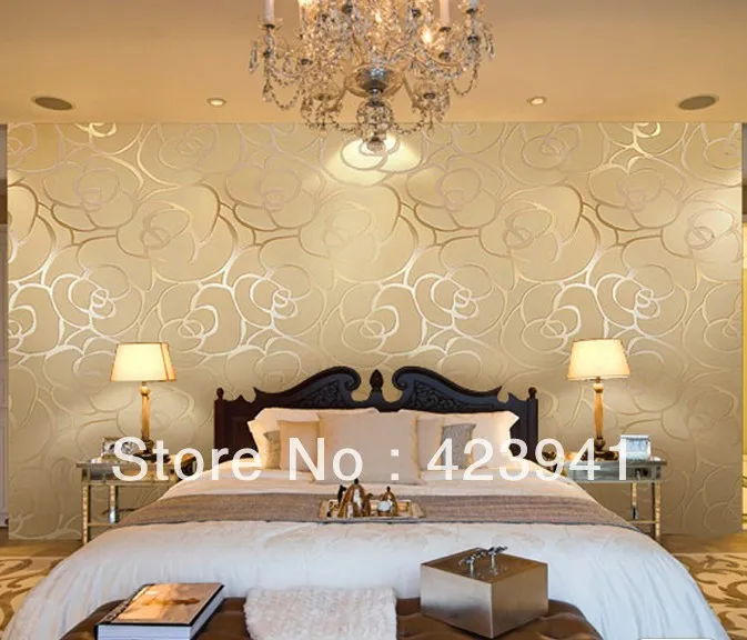 

10m*53cm free shipping, wall stickers wallpaper modern brief flock printing flower wall decals wall stickers home decor art kid