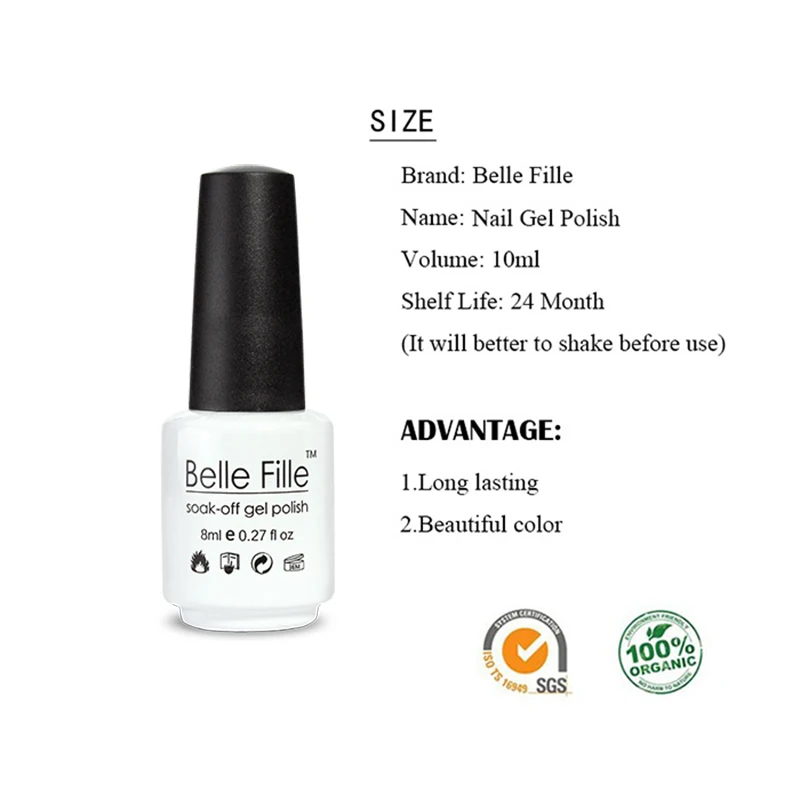 BELLE FILLE гель лак для ногтей 8 мл Soak Off лакировка полуперманентный зеленый красного
