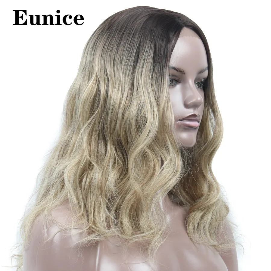 

Long Body Wave Heat Resistant Hair Synthetic Lace Front Wig 22Inch Middle Part Glueless Wigs For Black Women Ombre Brown Eunice