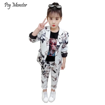 

Girls Formal Suit Sets Spring Autumn Children Flower Blazer Jakcets Pants 2pcs Clothing Sets Kids Party Performance Costume