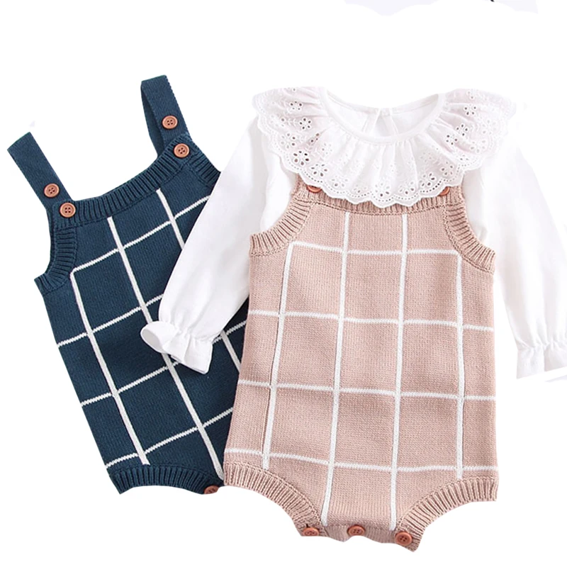 

Baby Knitted Romper Cotton Woolen Baby Girls Boys Clothes Newborn Infant Jumpsuit Plaid Sleeveless Toddler Overalls Outfits