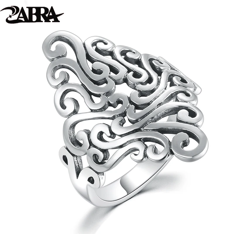 ZABRA кольца из стерлингового серебра 925 для женщин Lucky узор Винтаж перстень полые мода подарок женский дизайн ювелирных изделий