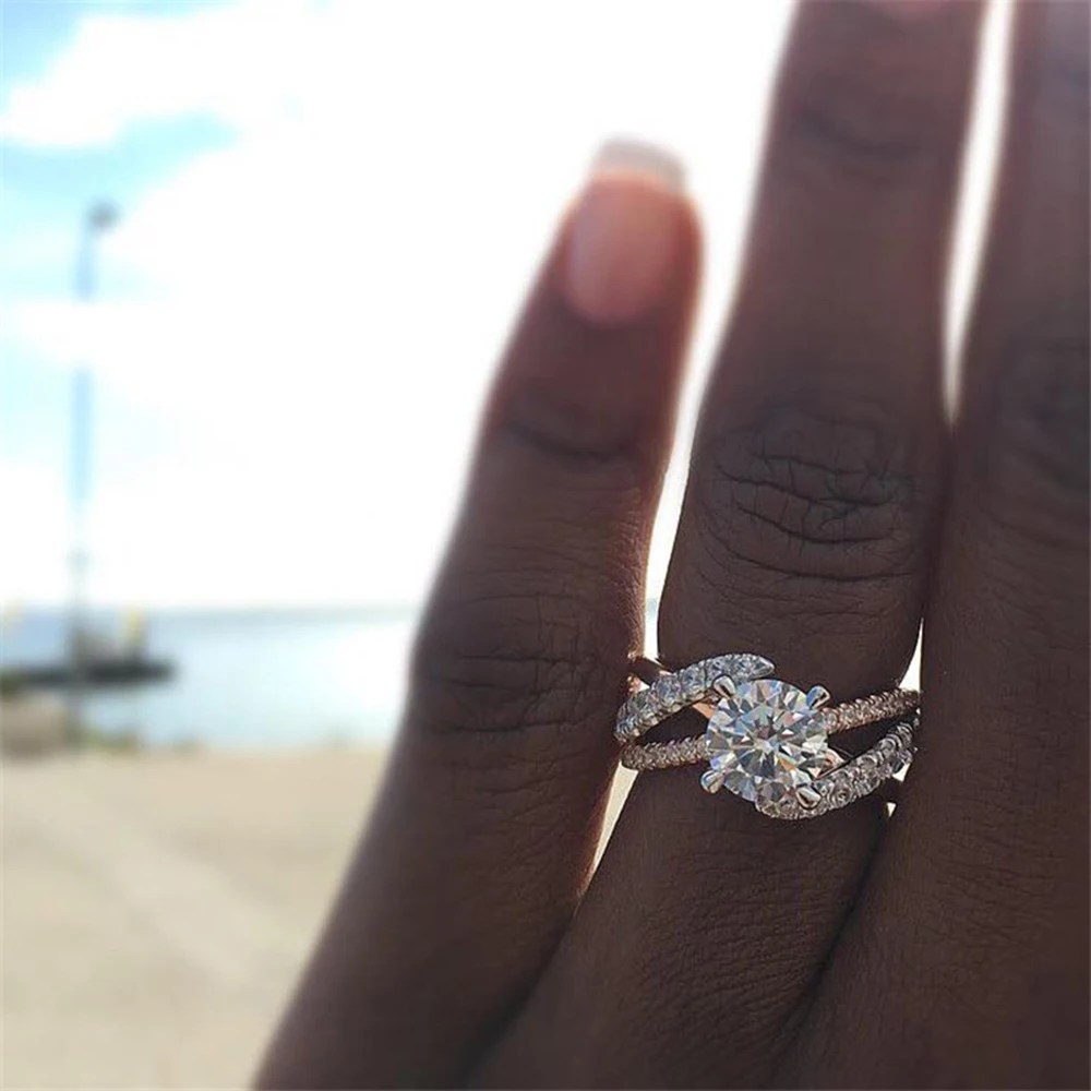 ALIUTOM Hot New Women Rose Gold Tone Wedding Ring Full Zircon Female Delicated Engagement Rings Jewelry Trendy