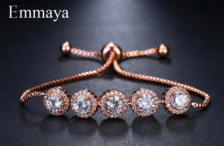 rose gold Emmaya бренд Шарм классический AAA кубический циркон три цвета круглые регулируемые браслеты для женщин Свадебная вечеринка подарок на день рождения - Окраска металла: rose gold