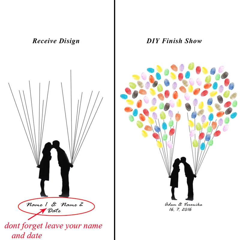 Свадебное дерево с отпечатками пальцев Гостевая Книга картина с подписью пара Поцелуй отпечаток пальца живопись вечерние свадебные Лучшие пожелания+ чернильный коврик