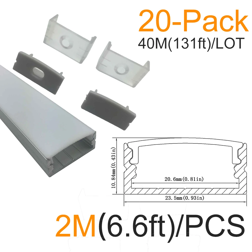 

20sets/lot 20x2M(6.6ft) Silver U-Shape 20mm Aluminum LED Channel kit for LED Strip Light Installation Aluminum LED Profile