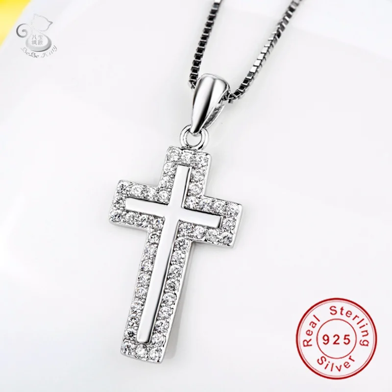 

Cross Necklace For Women Jewelry Genuine 925 Sterling Silver Rhodium Plated Religious Christian Cross Pendant 2018 New Trendy