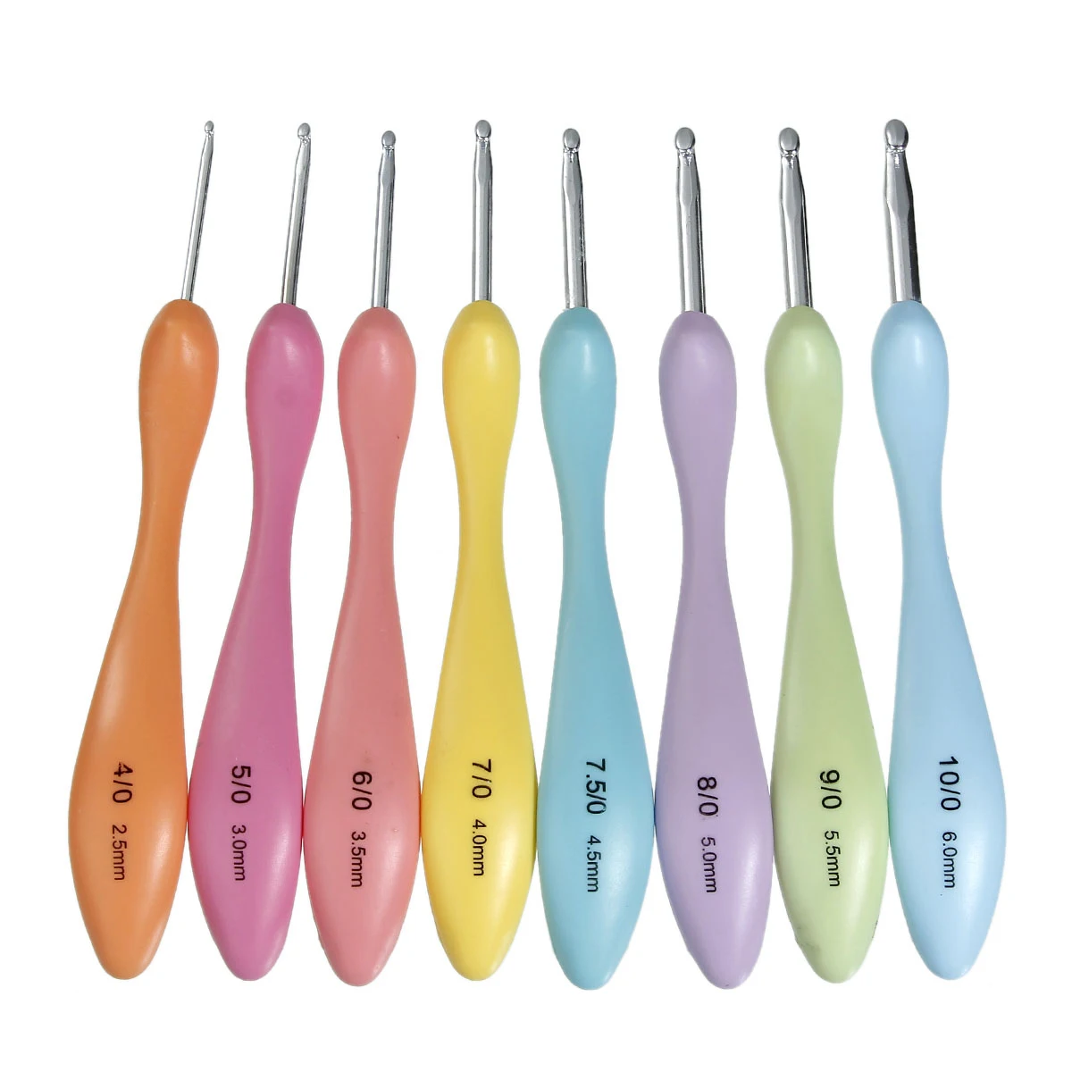 

2016 New Exclusive Offer 8pcs/set Colorful Bending Spoon Shape Plastic Handle Aluminum Crochet Hook Knitting Needles 2.5mm-6.0mm