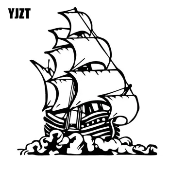 

YJZT 15.3CM*16.1CM Cartoon Ship Boat Sails Ocean Sailor Sail Vinly Decal Beautiful Decor Art Car Sticker Black/Silver C27-0451