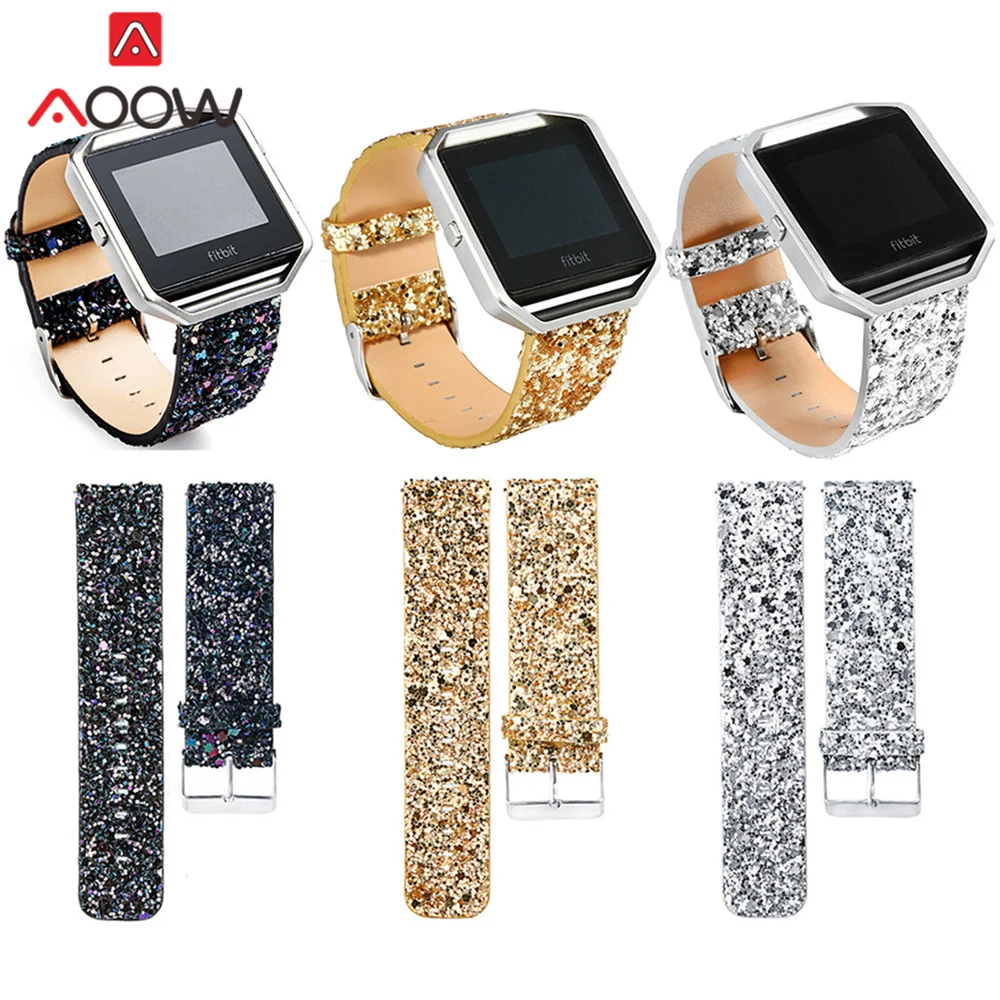 Блестящий кожаный ремешок для часов Fitbit Blaze Shinny цвета: золотистый, серебристый, сменный Браслет, ремешок для часов, рождественский подарок
