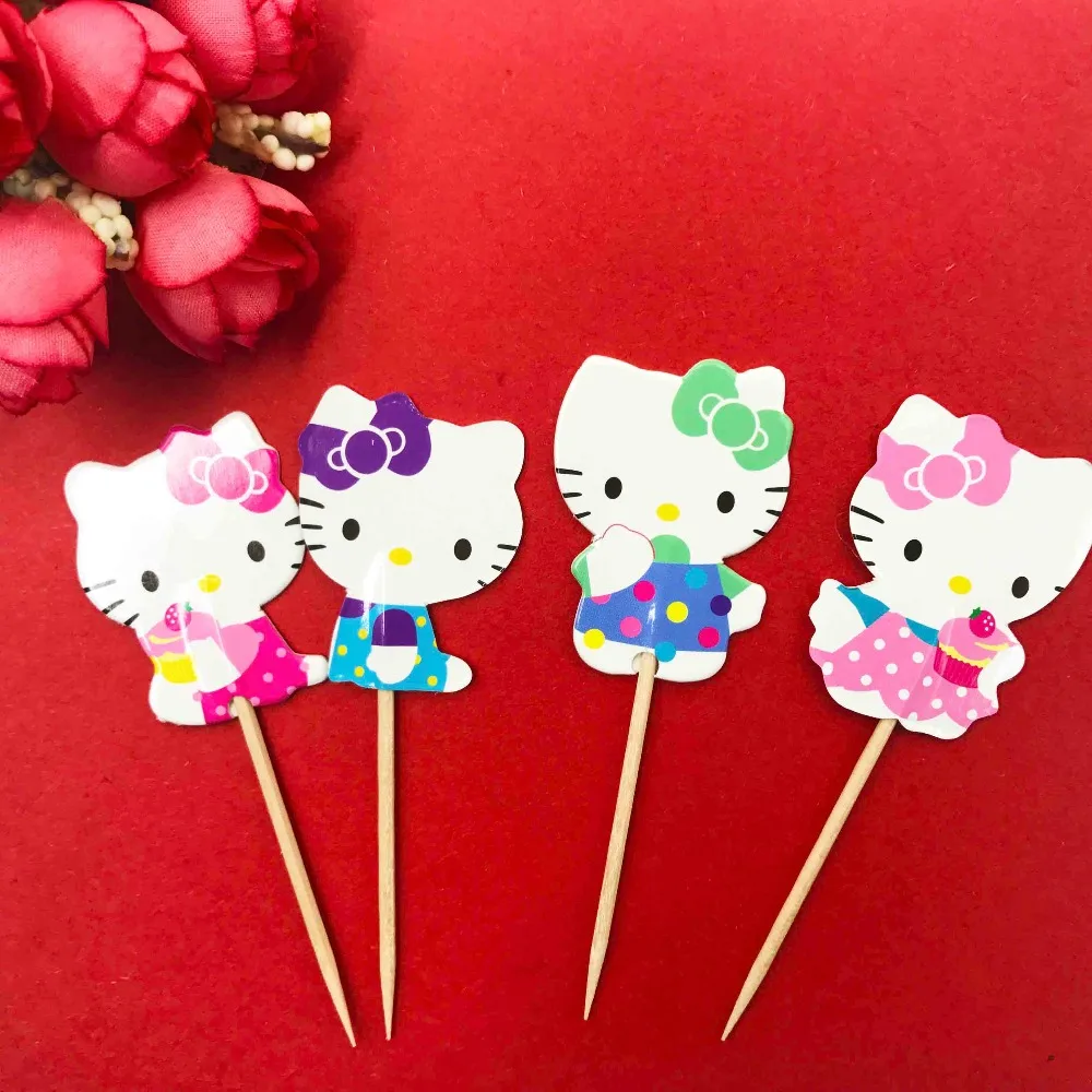 24pcs Hello Kitty Cake Dessert Inserted Card Prod With