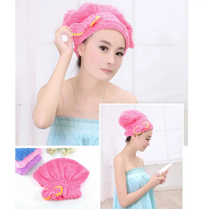 1PCS Home Textile Microfiber Solid Hair Turban Quickly Dry Hair Hat Wrapped Towel Bath Cap Multi
