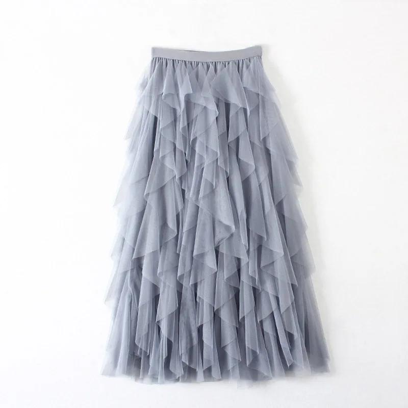 Vangull Tutu Tulle Skirt Women Long Maxi Mesh Skirt 2019 New Spring Summer Korean Black Pink High Waist Pleated Skirt Female