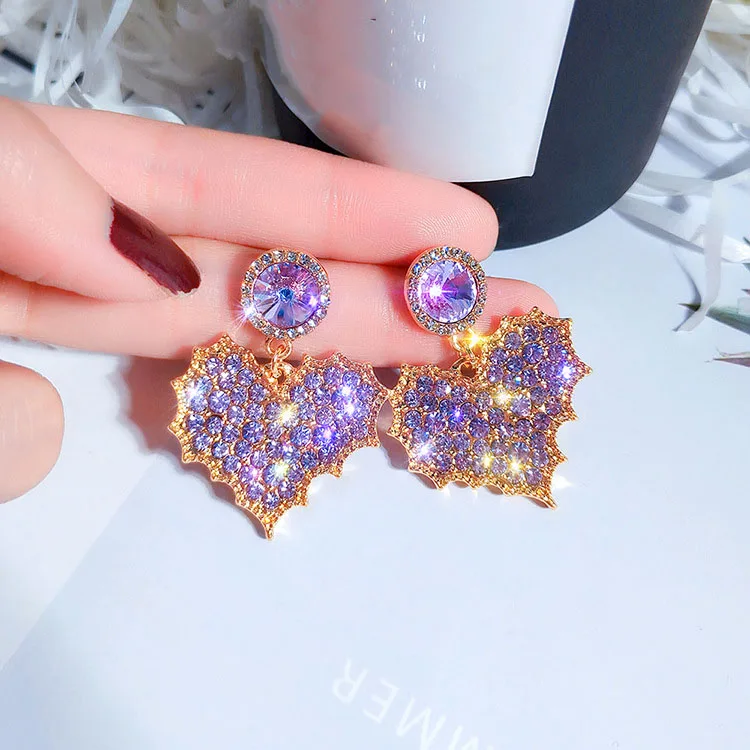 

Fashion Heart Drop Earrings for Women Girls Bijoux Exquisite Purple Crystal Dangle Earrings Wedding Party Gifts Jewelry