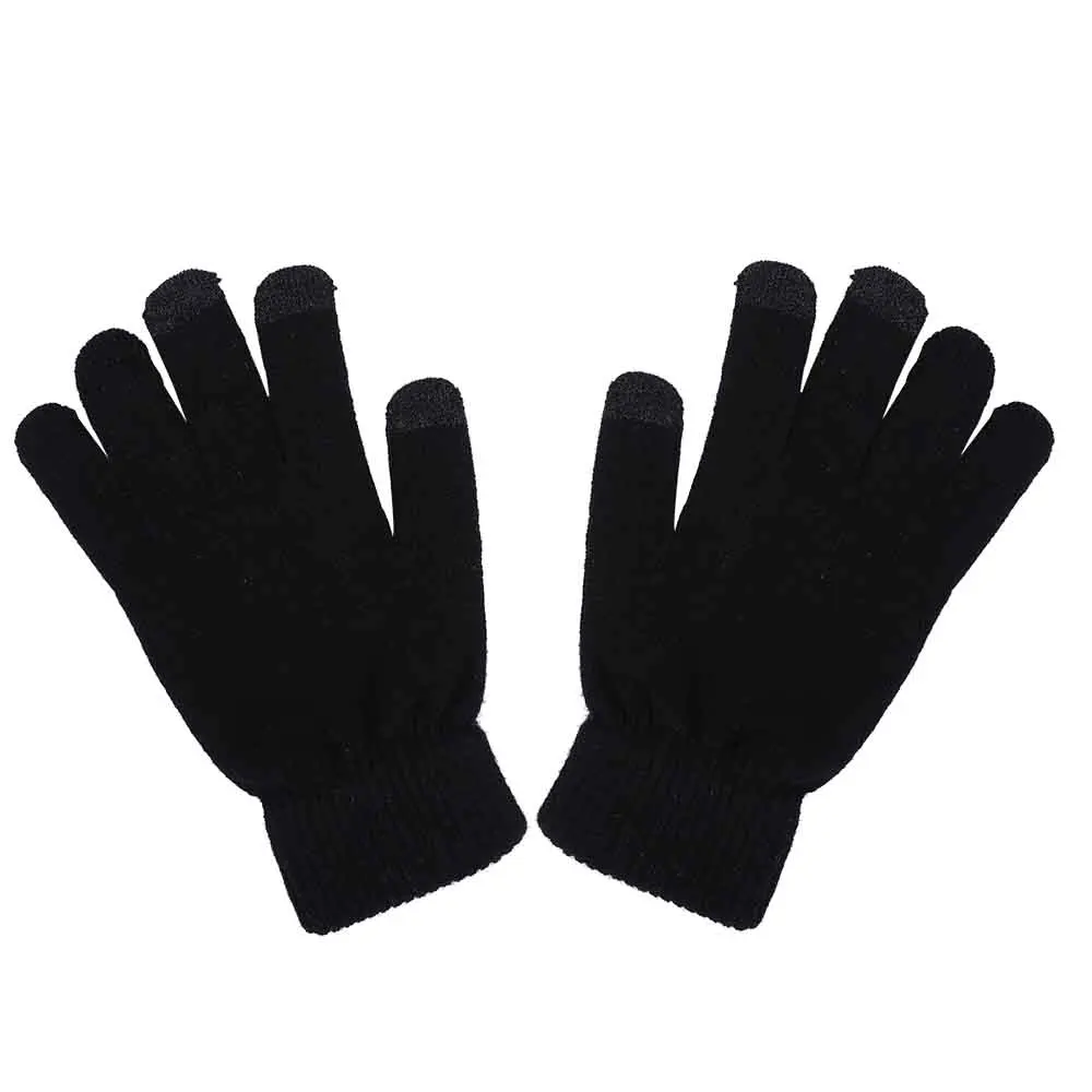 Вязаные перчатки WELROG, перчатки с сенсорным экраном для мобильного телефона, женские и мужские зимние теплые перчатки унисекс, черные и серые перчатки для улицы - Цвет: Черный