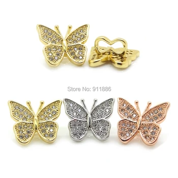 

2016 Mixed Plated Color Butterfly Spacer bead,Micro Pave CZ Cubic Zirconia Butterfly Bead Fit DIY Ring Bracelet Jewelry Findings