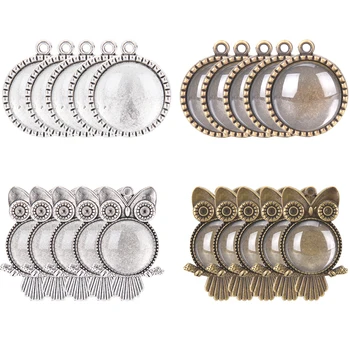 

Antique Bronze Owl Pendant Settings Cabochon Base Bezel Trays Blank Fit 25mm Glass Cabochons DIY Necklace Making Tools