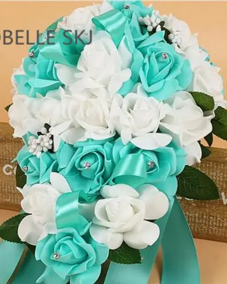 Искусственный цветок из голубой пены, хрустальные свадебные букеты невесты, свадебные букеты в форме капли воды, бирюзовый королевский синий - Цвет: picture