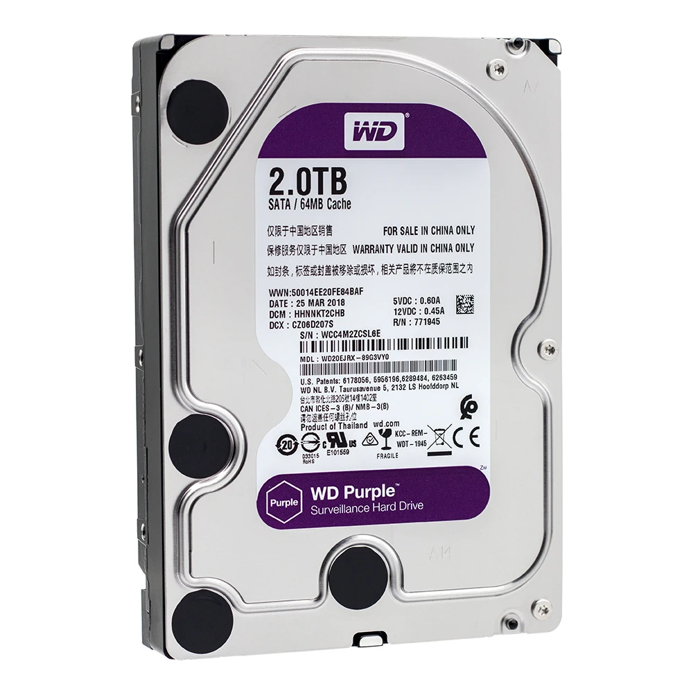

WD20EJRX WD Purple 2TB HDD SATA 6Gb/s 3.5" Surveillance Internal Hard Drive apply for video recorder