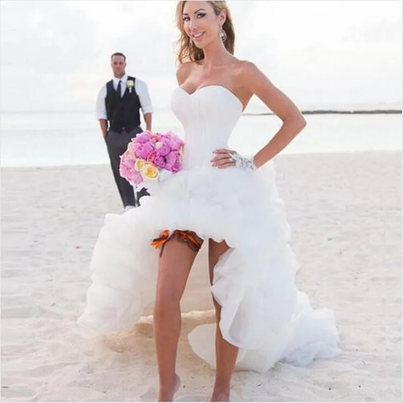 Drapeado Hi Lo Trasero Largo Delantero Corto Vestidos De Boda De Playa 2017 Sexy Una Linea Sin Tirantes De Corte Tren Vestido De Novia De Destino Barato Beach Wedding Dress Bridal Dresswedding Dress