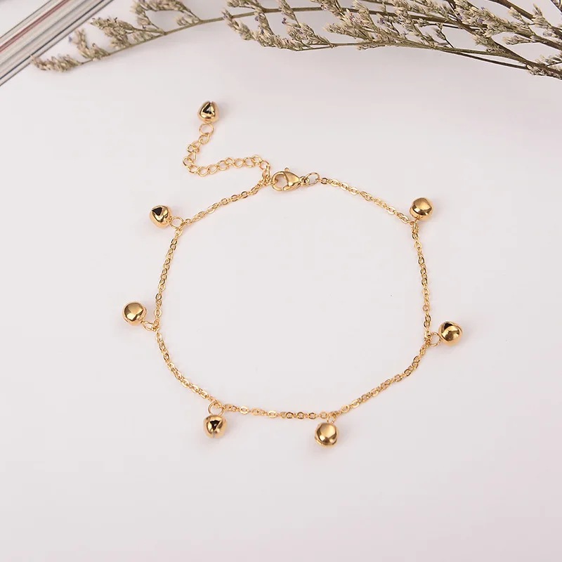 

Stainless Steel Anklets with Bells for Women Simple Daily Foot Jewelry Accessories Summer Beach Barefoot Sandals Bracelet Ankle