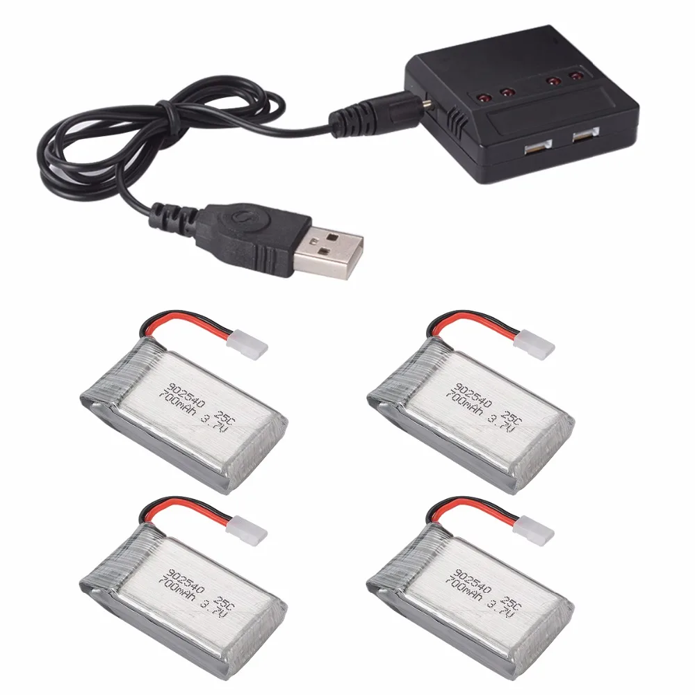 4 шт. Lipo батарея 3 7 v 700 mah/750 mah + X4 USB зарядное устройство для Syma X5C 1 X5 X5SC X5SW X6SW JJRC H9D H5C MJX