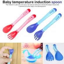 2pcs/set Infant Heat Sensing Thermal Feeding Spoon Baby Kids Weaning Silicone Head Tableware Set baby led weaning