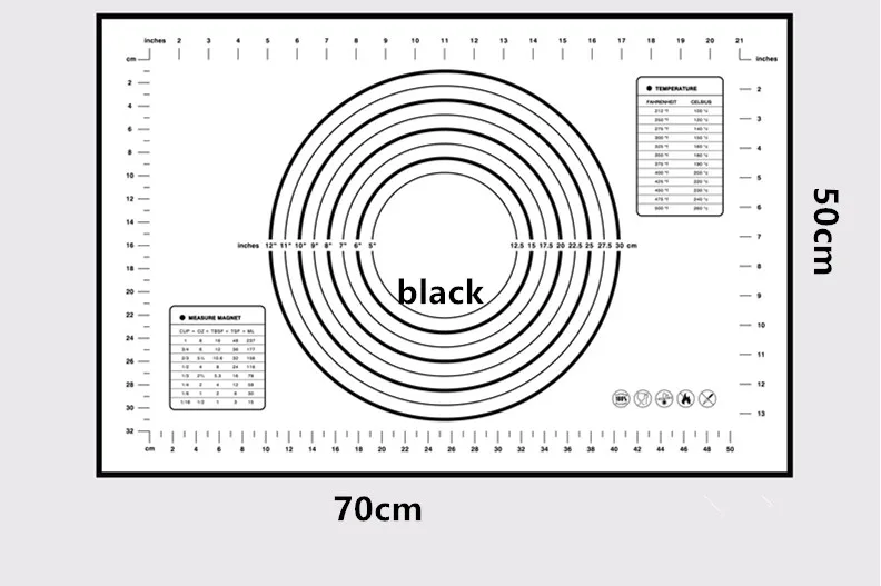 Большой антипригарный силиконовый коврик для выпечки лист для замеса раскатки теста коврик для выпечки формы для выпечки вкладыши колодки Инструменты для приготовления пищи 60*80 см/50*70 см - Цвет: 50x70cm black