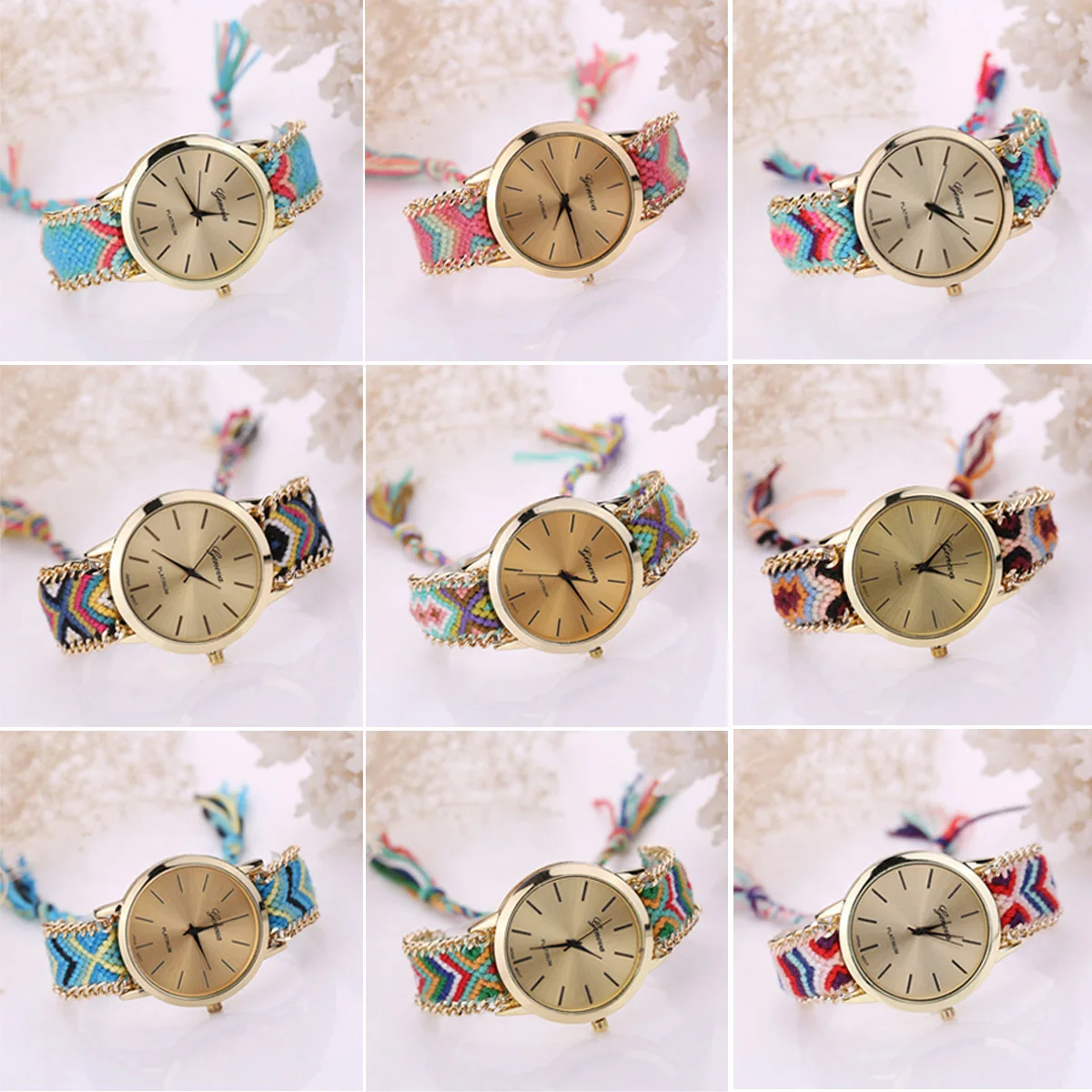 Fashion Handmade Casual Geneva Quartz Women Girls Braided Colorful Friendship Bracelet Watch Relogio Feminino Gift Dress Watches