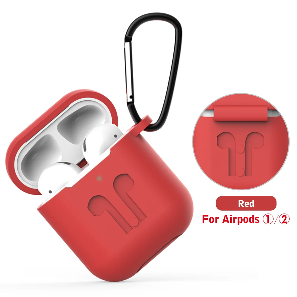 Для Apple Airpods 2 Чехол Мягкий силиконовый чехол для наушников s для Airpods 1 Air Pods чехол противоударный полная защитная оболочка Coque Fundas - Цвет: Красный