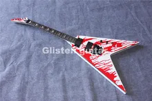 New White 6 strings flying V shape electric bass guitar, special V
