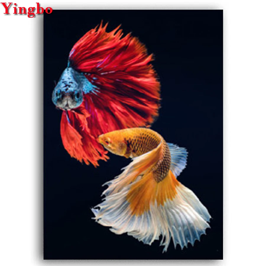 DIY 5d Diamond Painting animals 3D Embroidery goldfish Cross Stitch full square Round mosaic decor rhinestone icon | Дом и сад