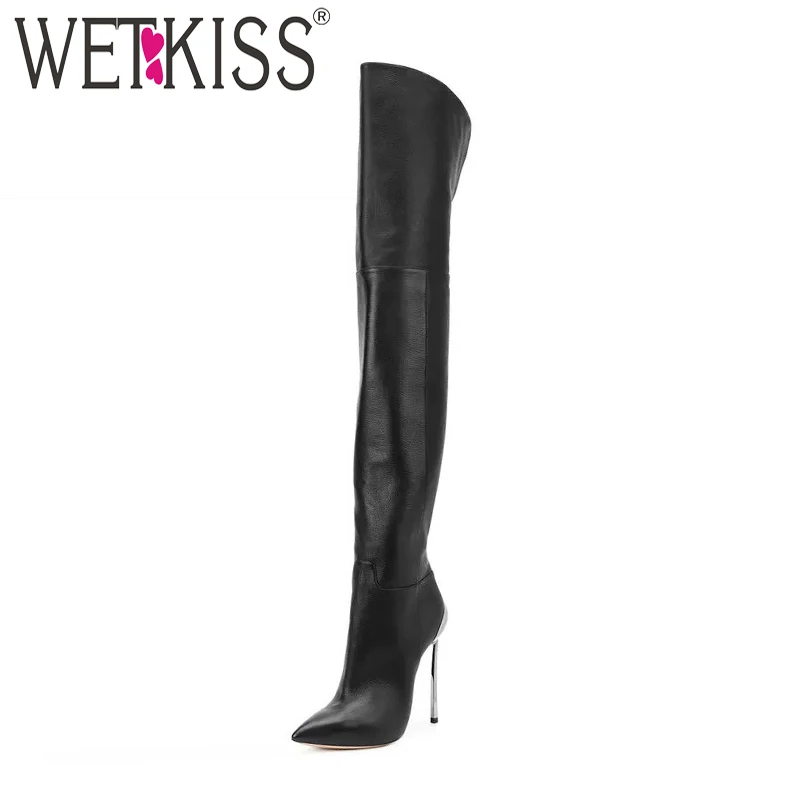 WETKISS Stiletto Women Over The Knee Boot Pu Thin High Heels Sexy Pointed Toe Boot Zipper Warm Lady Shoes Winter Big Size цена WETKISS Stiletto Women Over The Knee Boot Pu Thin High Heels Sexy Pointed Toe Boot Zipper Warm Lady Shoes Winter Big Size цены онлайн