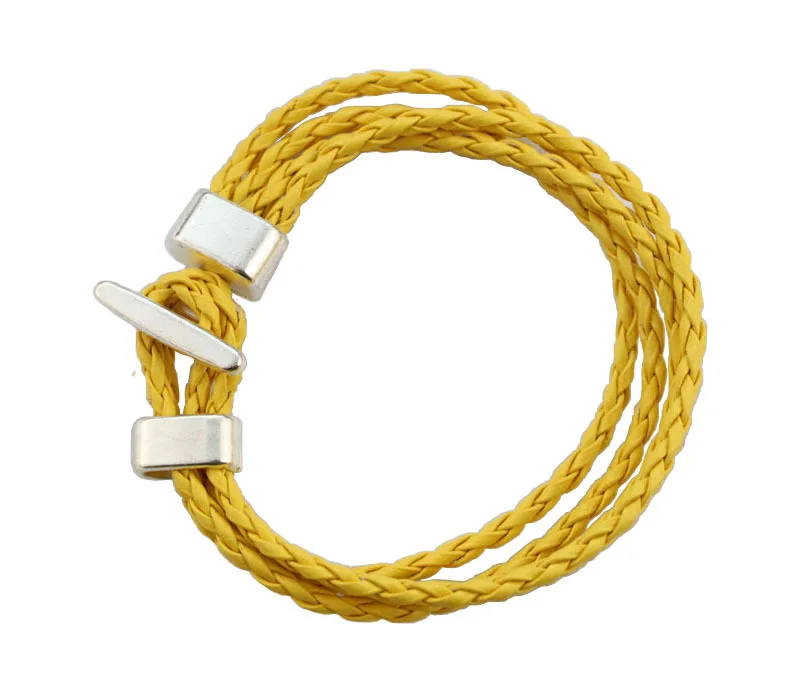 

12PCS Yellow Leather Multi-layer Hook Clasp Bracelets 20cm #23039