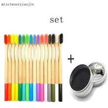 Скребок для языка+ многоцветные зубная щетка из натурального бамбука набор с круглой бамбуковой ручкой мягкая щетина Экологичная зубная щетка для взрослых