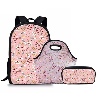 

New School Bag Set Girls Cute Nurse D Printing Bookbags for Children Kids Primary Students Cartoon Casual Bags Pen Case Satchel