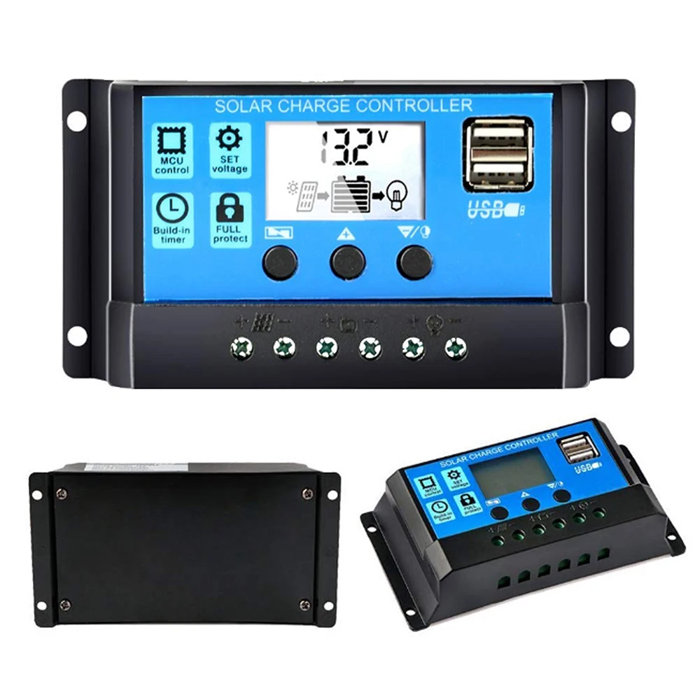 

10A 12V 24V Solar Controller Auto Solar Charge Controller PWM Controllers LCD Dual USB 3V Output Solar Panel PV Regulator