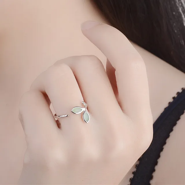 TJP New Arrival Leaf Crystal Female Finger Rings Adjustable Trendy 925 Sterling Silver Rings For Girl Party Accessories Birthday
