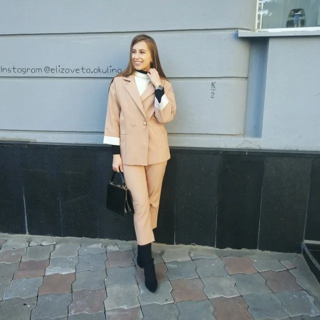 

Women Fashion Two Piece Autumn New Style Simple Coat Female Camel Color Pure Two Pcs Set Loose Stylish Suit Femme