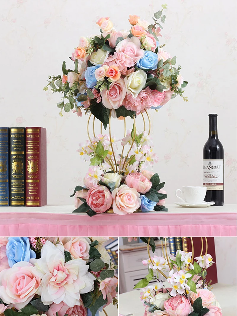 JAROWN Artificial Flower Ball Flower Stand Set Silk Fake Flower Wedding Stage Decoration Flores Home Party Table Decorations (19)