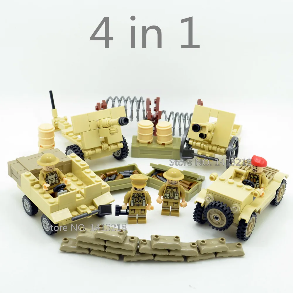  4 in 1 British Army Military SWAT World War Weapon Soldier Gun Marine Corps navy Building Blocks Fi